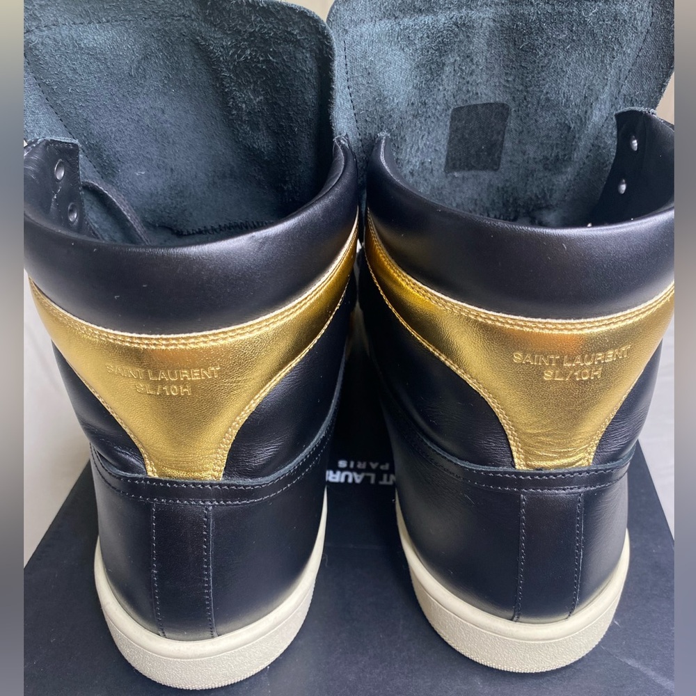Saint Laurent SL 10h Black Gold High Top Trainer Sneaker Court EU 46 US 13 - Picture 10 of 16